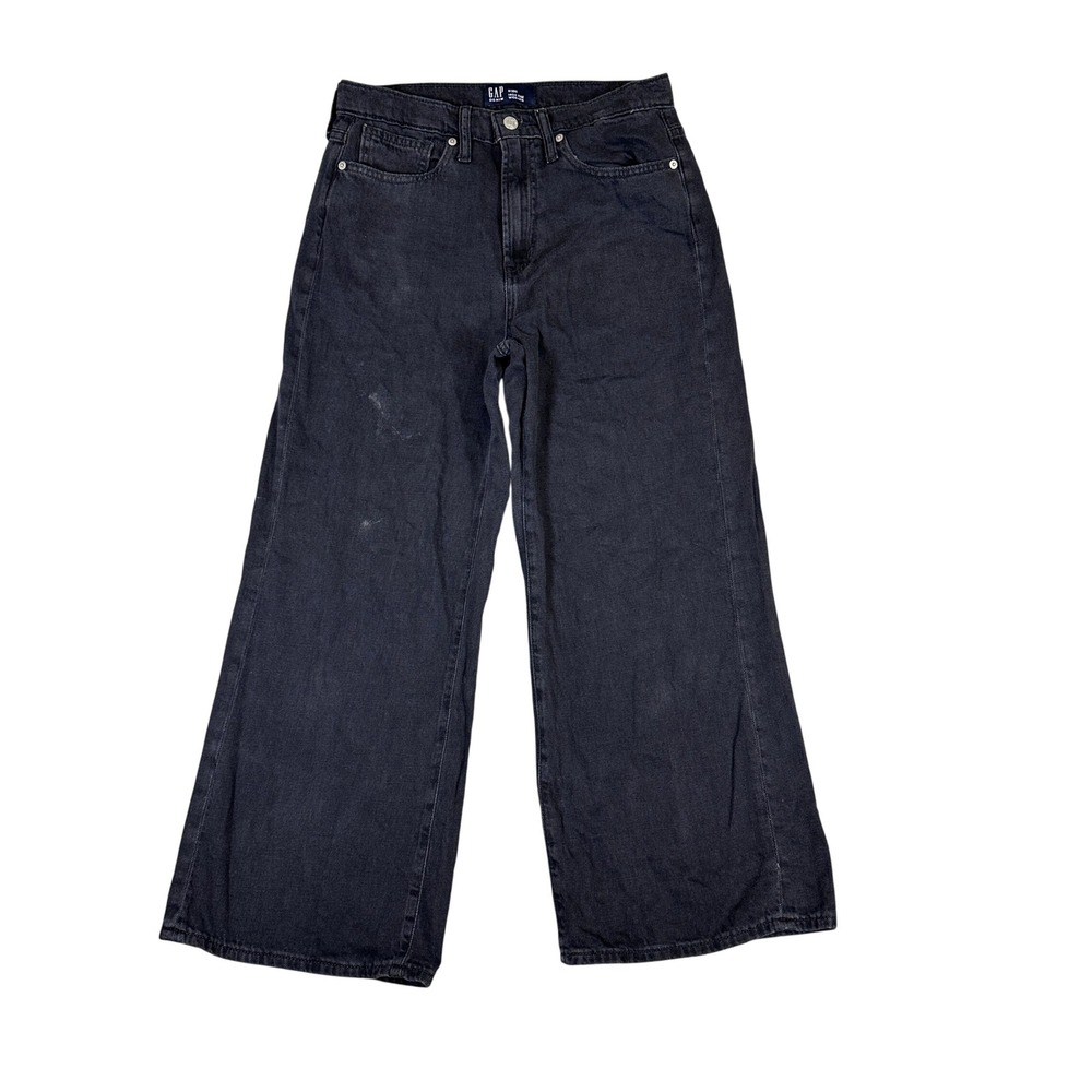 Gap Denim High Rise Wide Leg Jeans Washed Black Size 6 28S Ankle Length
